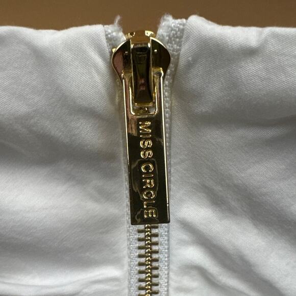 Miss Circle Women's Ruched Strapless Mini Dress White Gold Back Zipper White Out - Picture 5 of 10